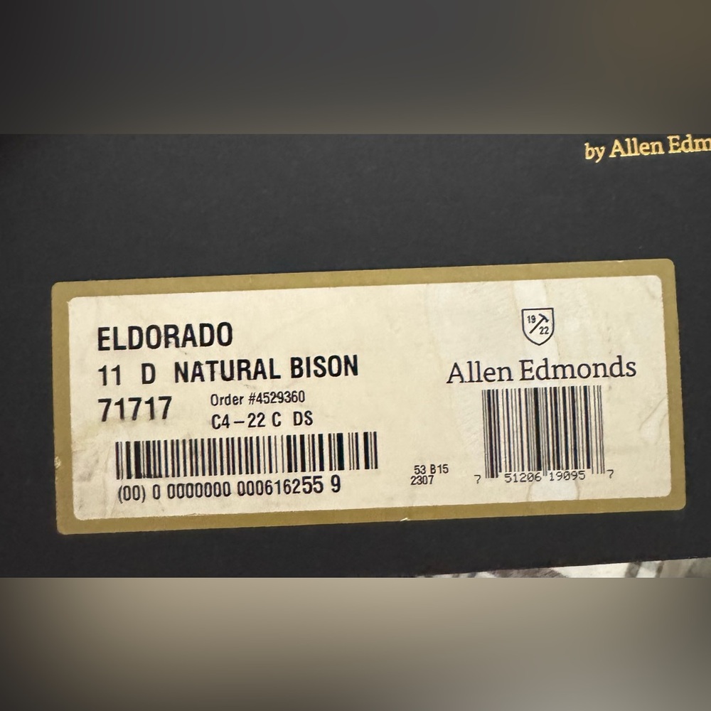 Allen Edmonds, 11.5 D, Natural Bison